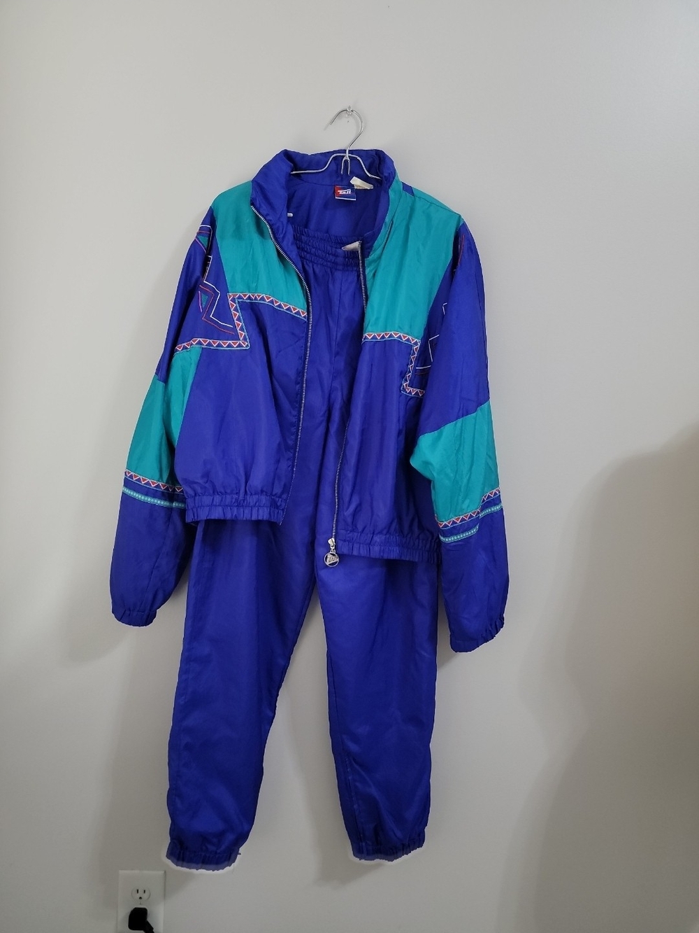Vtg Tail 2 Pc Tracksuit Blue Green  Multicolor Geometric Pants Jacket Large